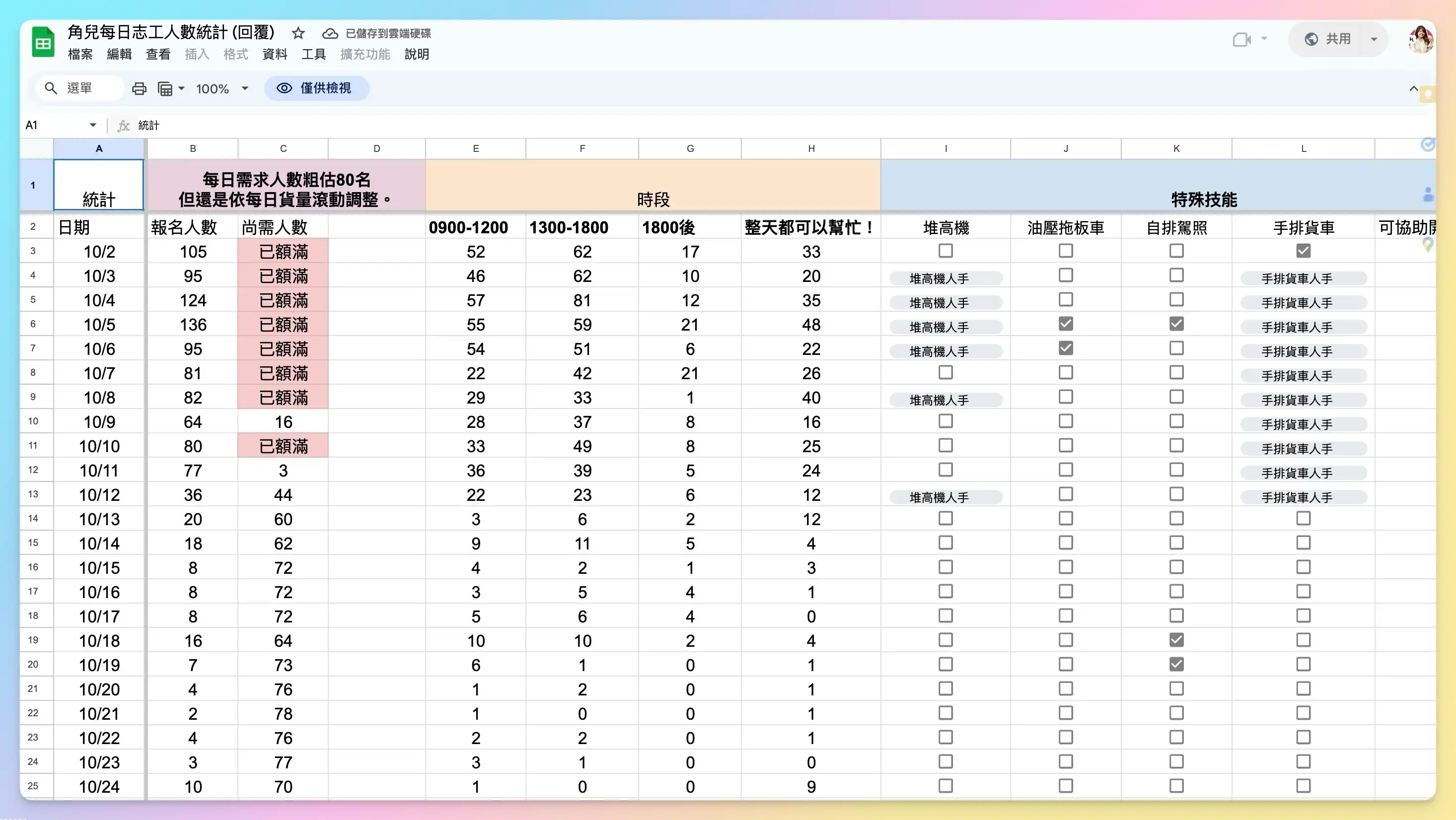 物資志工登記表