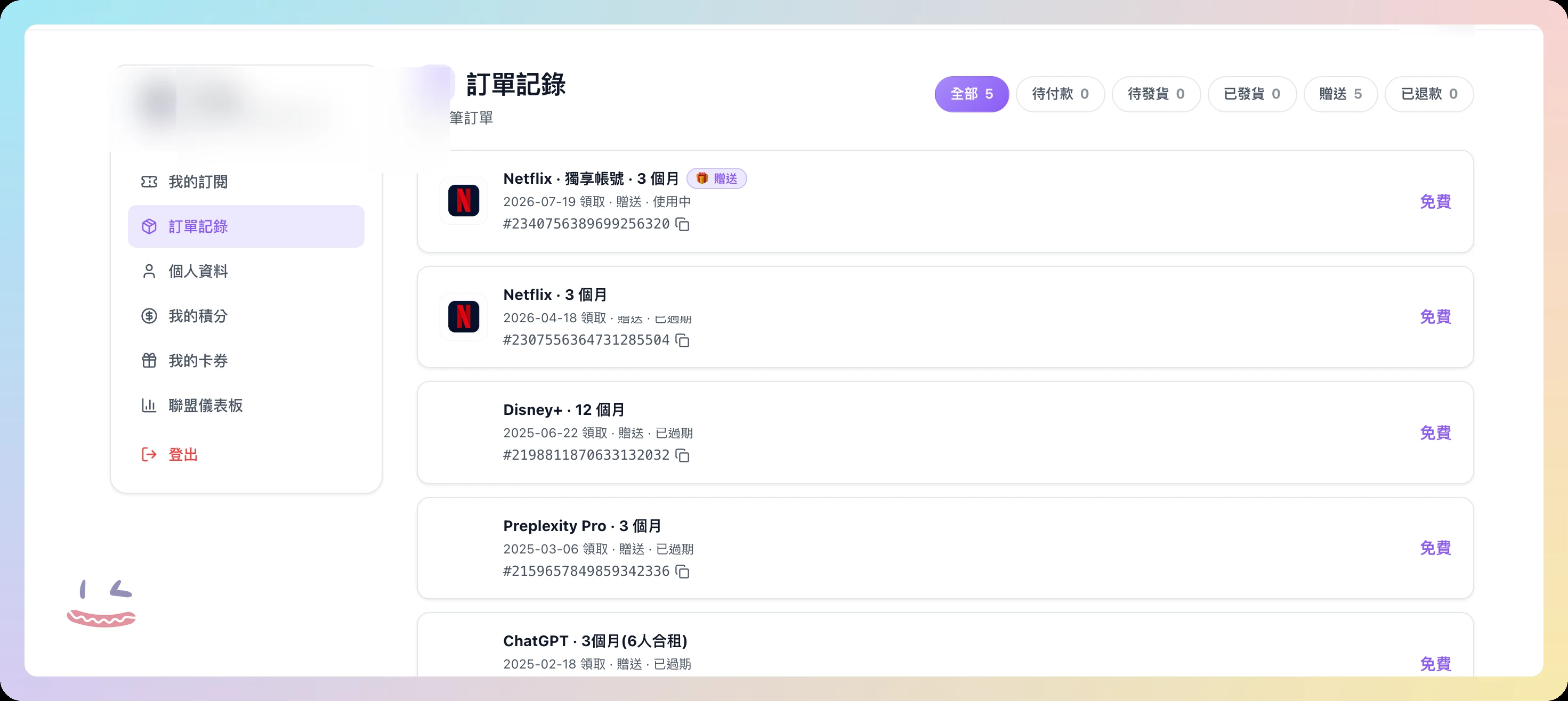PremLogin 訂單記錄後台查看訂閱資料